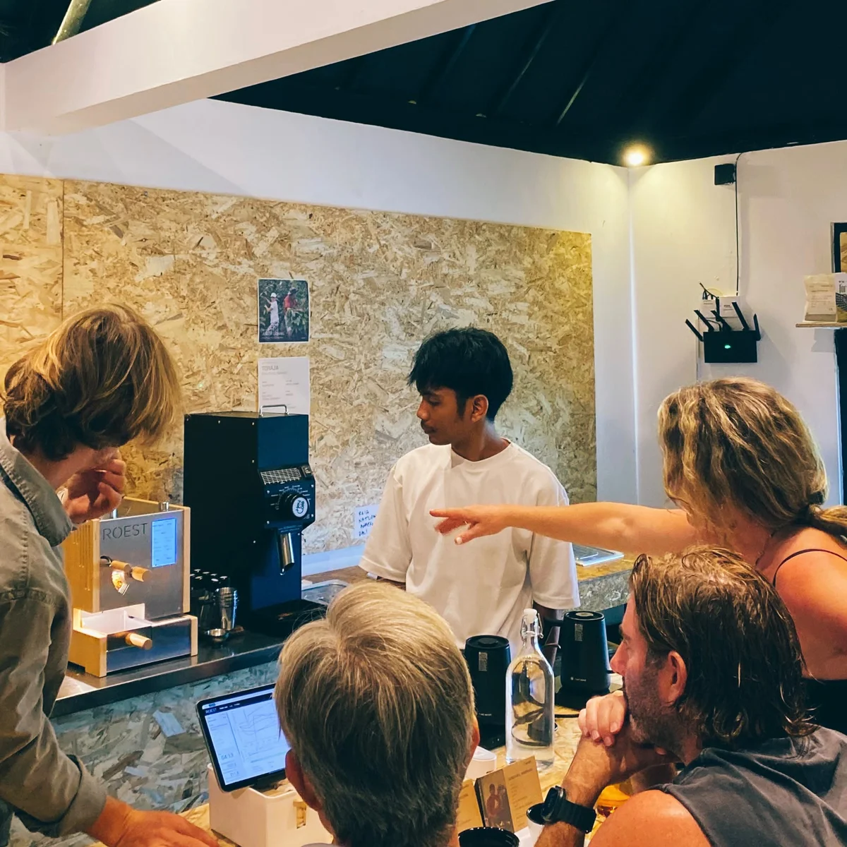 Participants exploring coffee roasting together